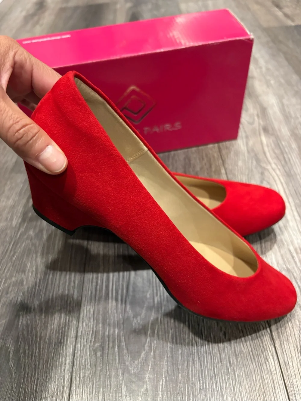 Dream Pairs Red Low Block Heel Pumps
